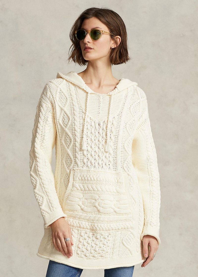 ポロ ラルフ ローレン セーター レディース 白 Aran-knit フード付き Tunic ジャンパー OZSTN8791